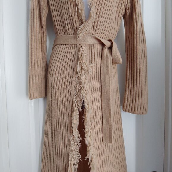 Charlotte Russe Ribbed Belted Fringe Cardigan Boho Y2k Grunge Indie Festival M - Picture 6 of 11